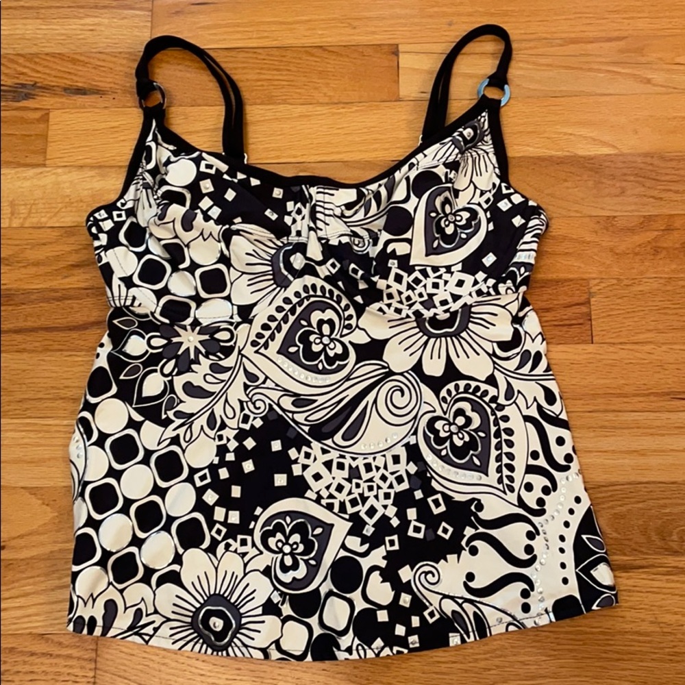 Floral Black and White Women's Swim Top